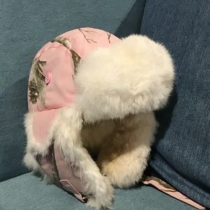 Yukon Tracks Genuine Rabbit Fur pink Camo Winter Hat